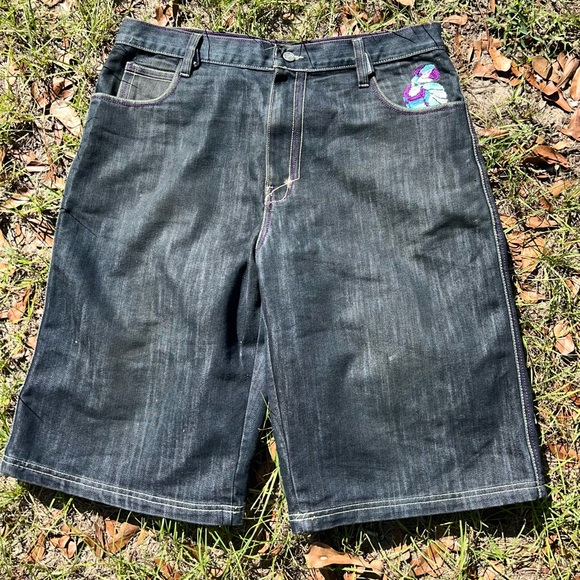 COOGI Black Jean Shorts with Embroidered Detail